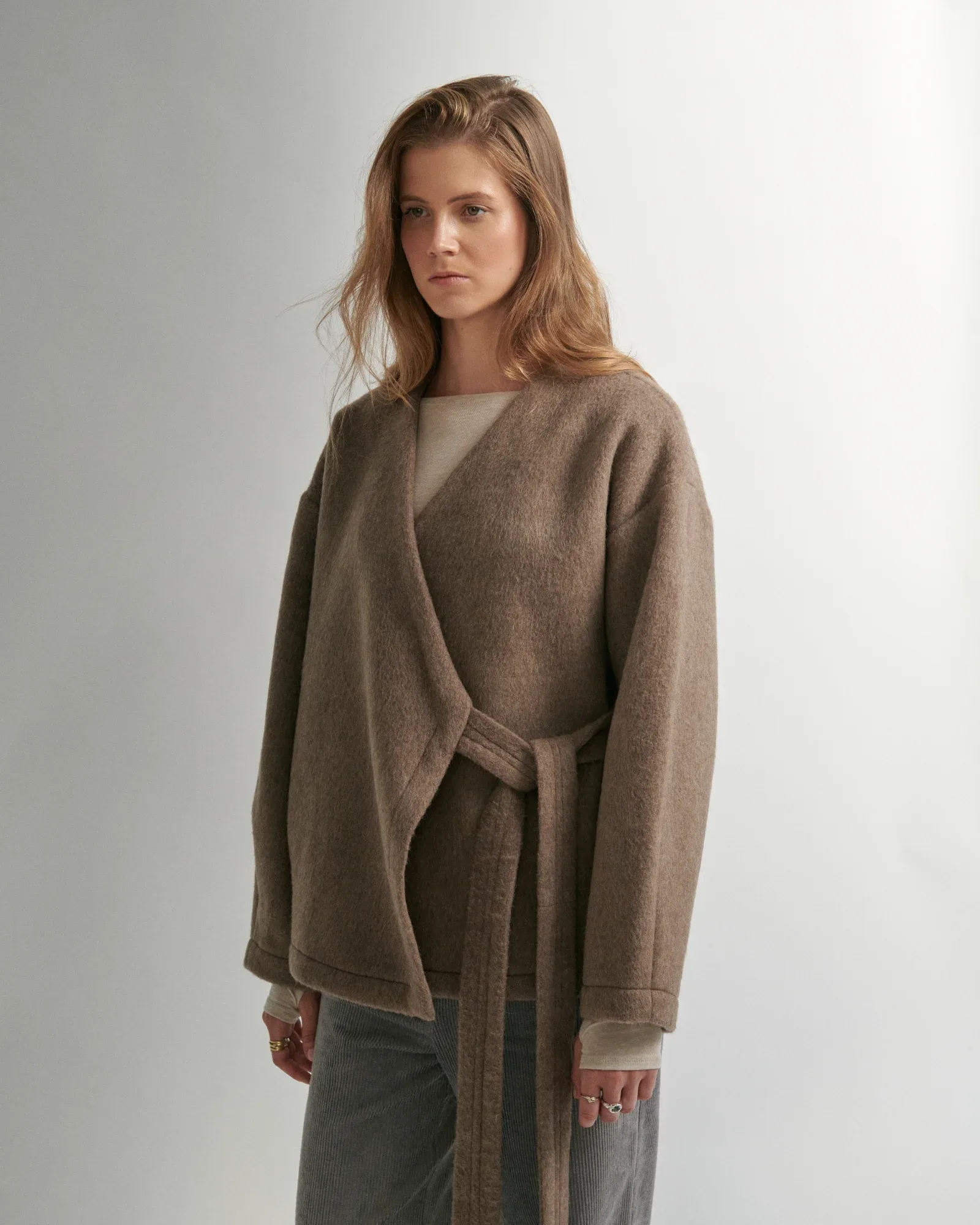 RUNA woollen kimono in taupe
